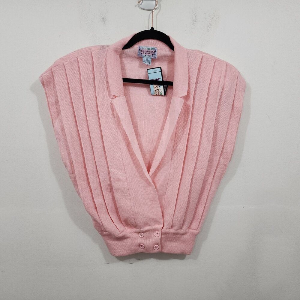 Vintage Hollywood & Vine Pink Knitted Vest NEW Pleated Shoulder Button-front LRG
